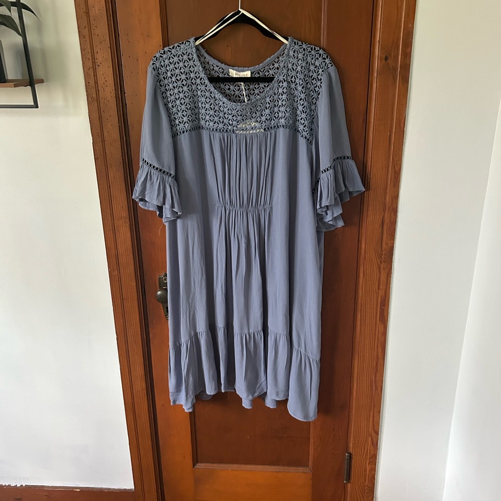 Umgee Light Blue Crochet Detail Top